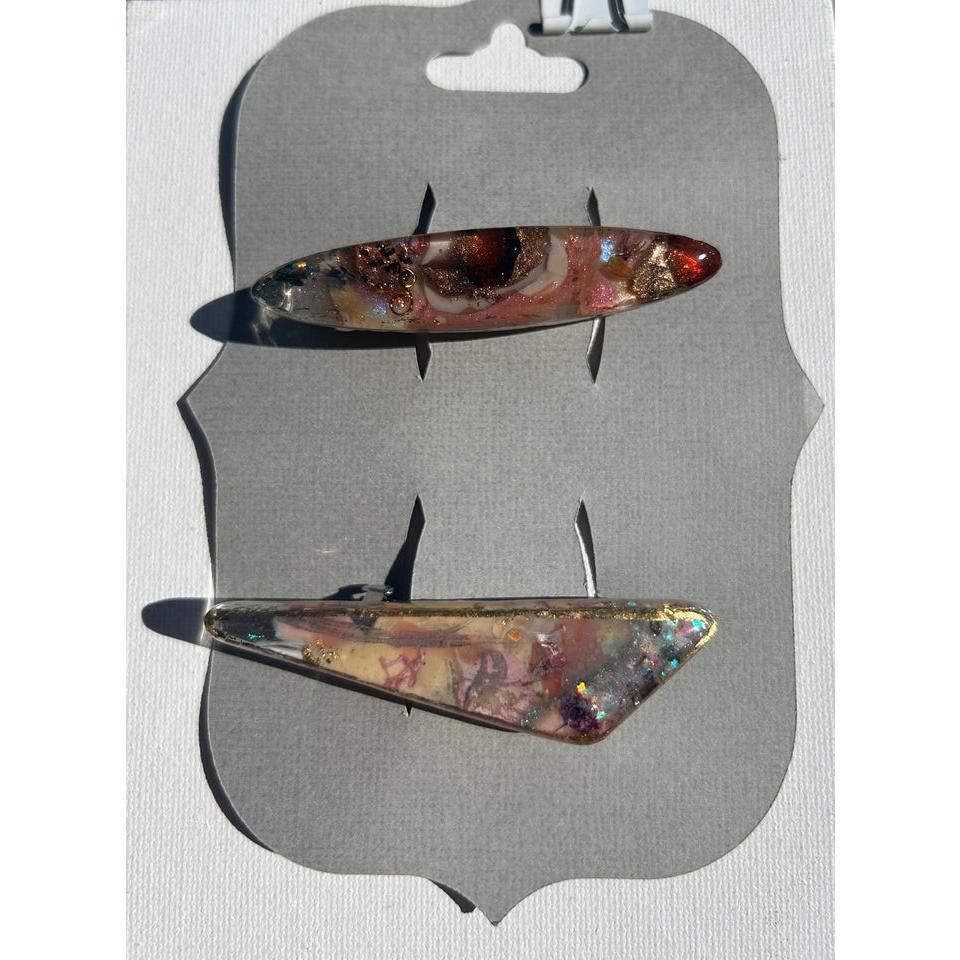"Two French barrette clasp Unique, UV resin Multilayered Design with Shimmering Hues".