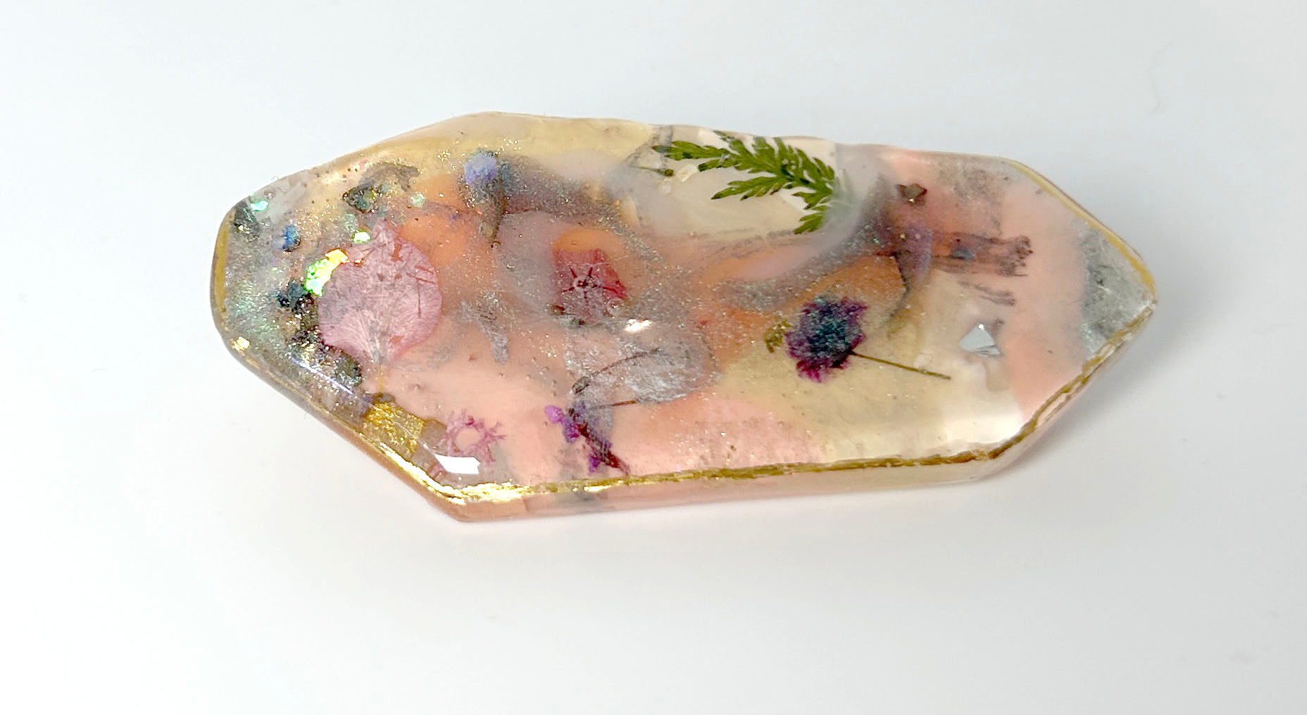 Two UV Resin Hair Barrettes, Handcrafted Iridescent base color pink 1 alligator 1 French clasp. Unique, Multilayered Design with Shimmering Hues"