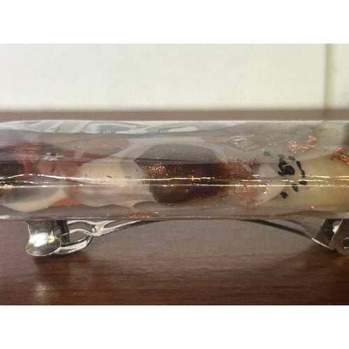 Two UV Resin French Clasp Hair Barrettes with a hint of opal color, Handcrafted Iridescent , Multilayered Design with Shimmering Hues