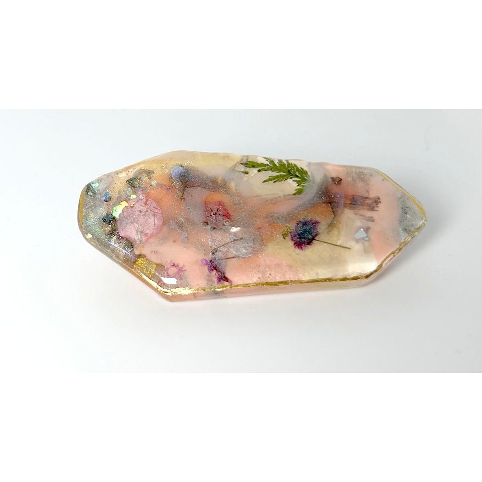 Two UV Resin Hair Barrettes, Handcrafted Iridescent  base color pink 1 alligator 1 French clasp. Unique, Multilayered Design with Shimmering Hues"