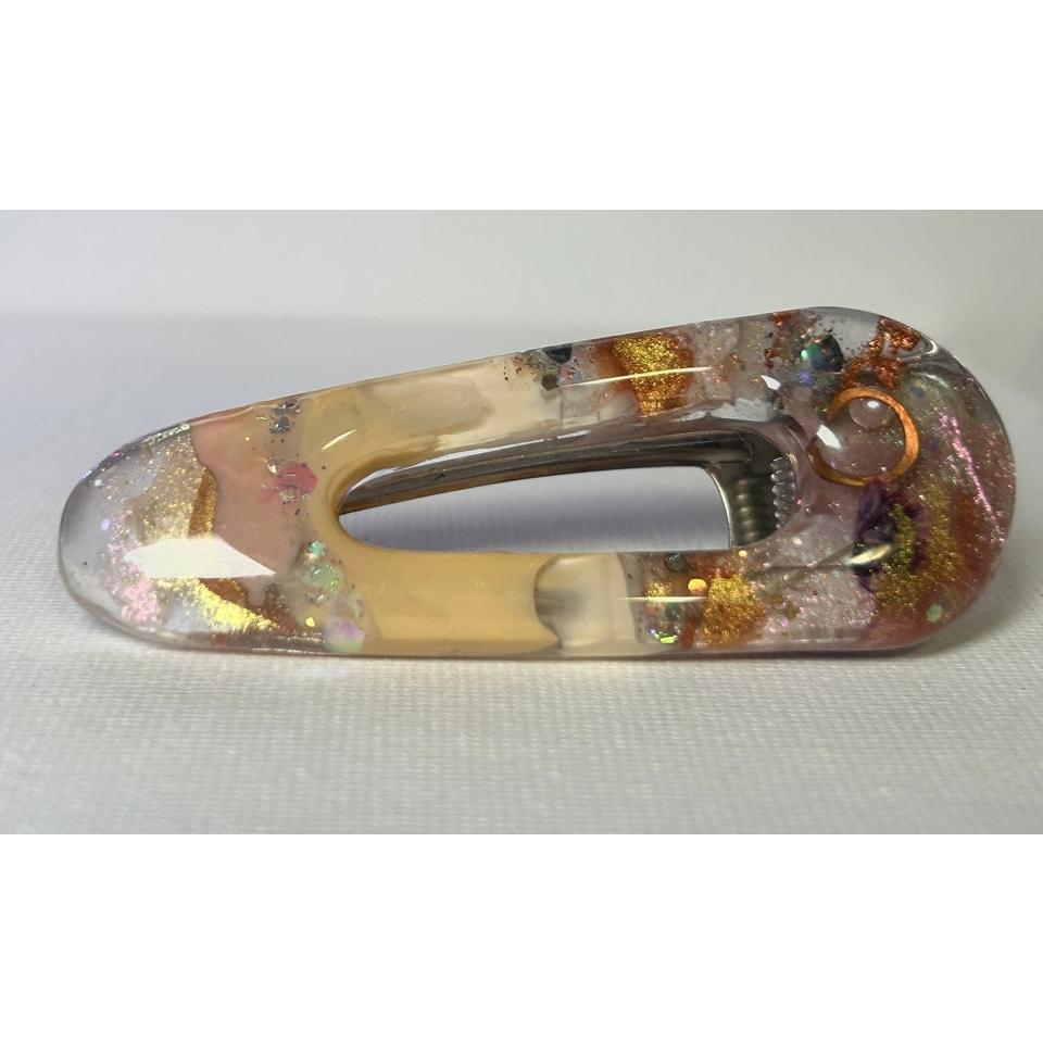 Two UV Resin Hair Barrettes, Base Color Cream, Unique, Multilayered Design with Shimmering Hues. "Color Cream"