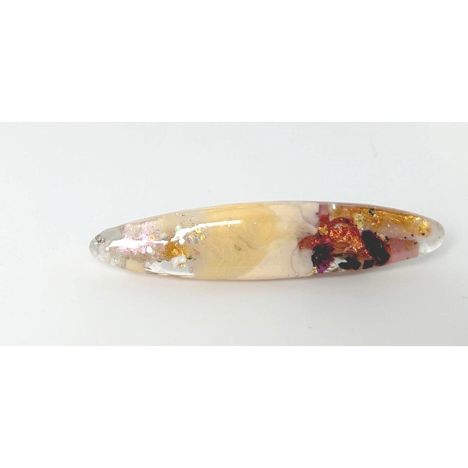 Two UV Resin Hair Barrettes Handcrafted, Cream base Iridescent, Gold color alligator clasp. Unique, Multilayered Design with Shimmering Hues