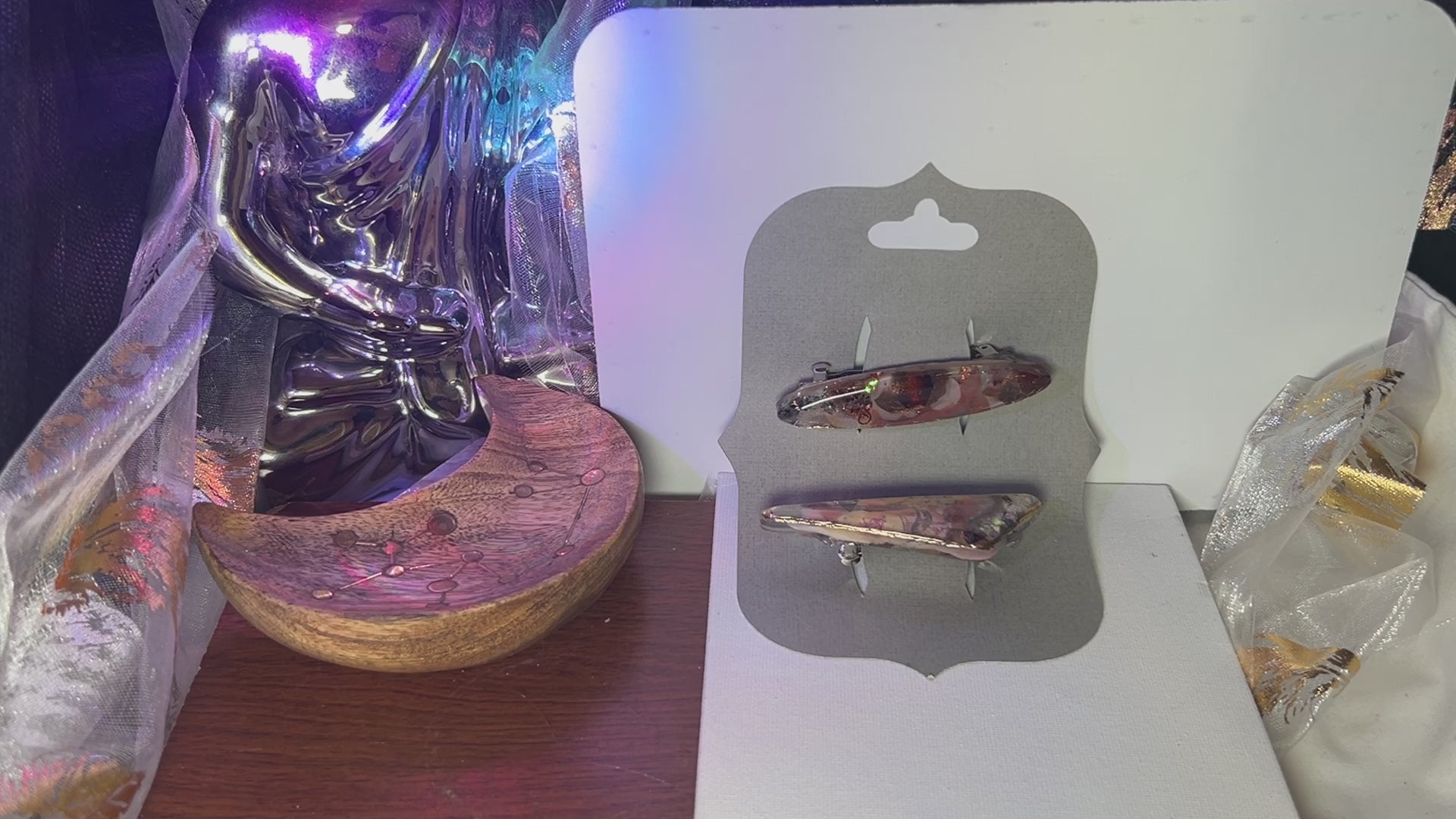 "Two French barrette clasp Unique, UV resin Multilayered Design with Shimmering Hues".