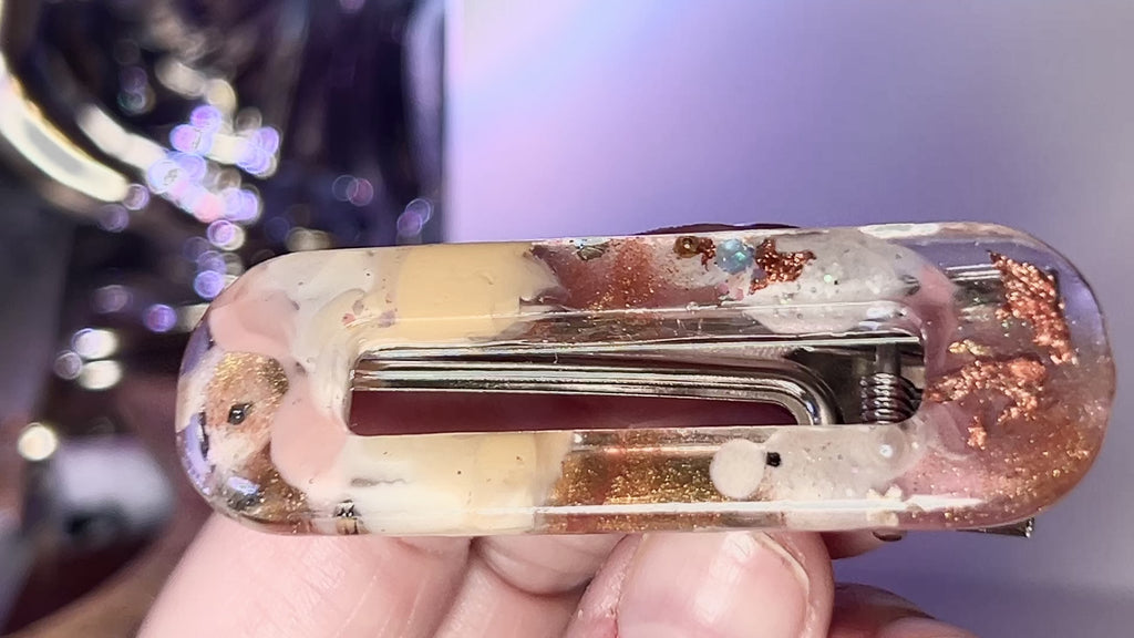 Two UV Resin Hair Barrettes, Base Color Cream, Unique, Multilayered Design with Shimmering Hues. "Color Cream"