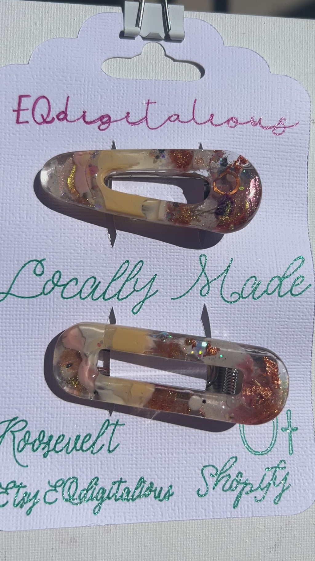 Two UV Resin Hair Barrettes, Base Color Cream, Unique, Multilayered Design with Shimmering Hues. "Color Cream"