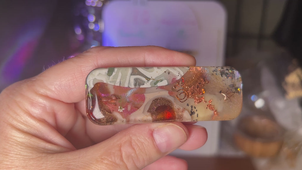 Two UV Resin French Clasp Hair Barrettes with a hint of opal color, Handcrafted Iridescent , Multilayered Design with Shimmering Hues