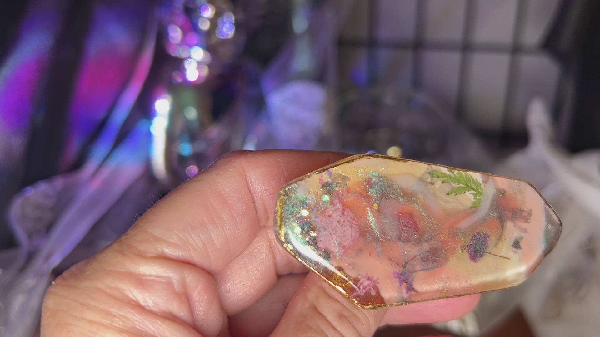 Two UV Resin Hair Barrettes, Handcrafted Iridescent  base color pink 1 alligator 1 French clasp. Unique, Multilayered Design with Shimmering Hues"