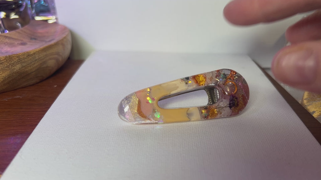 Two UV Resin Hair Barrettes, Base Color Cream, Unique, Multilayered Design with Shimmering Hues. "Color Cream"