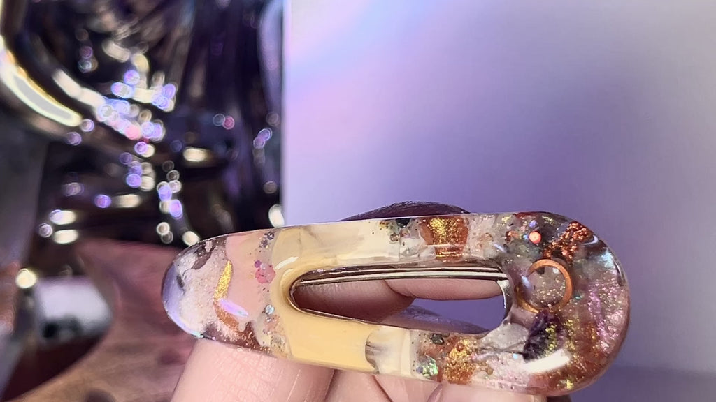 Two UV Resin Hair Barrettes, Base Color Cream, Unique, Multilayered Design with Shimmering Hues. "Color Cream"