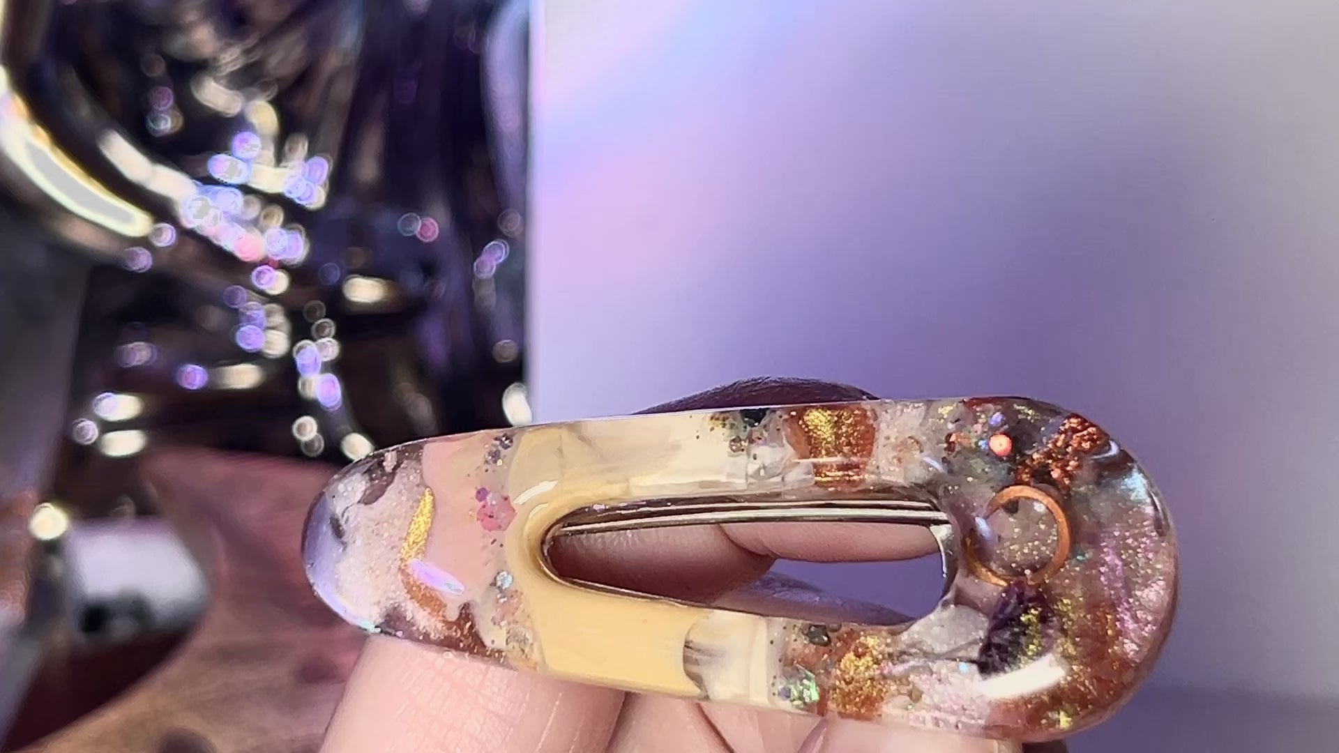 Two UV Resin Hair Barrettes, Base Color Cream, Unique, Multilayered Design with Shimmering Hues. "Color Cream"