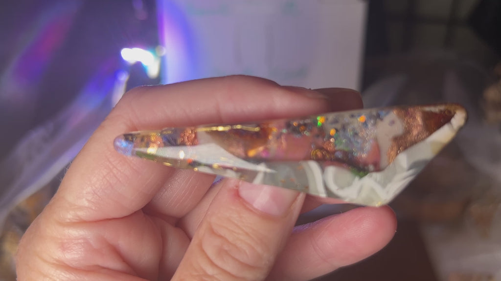Two UV Resin French Clasp Hair Barrettes with a hint of opal color, Handcrafted Iridescent , Multilayered Design with Shimmering Hues