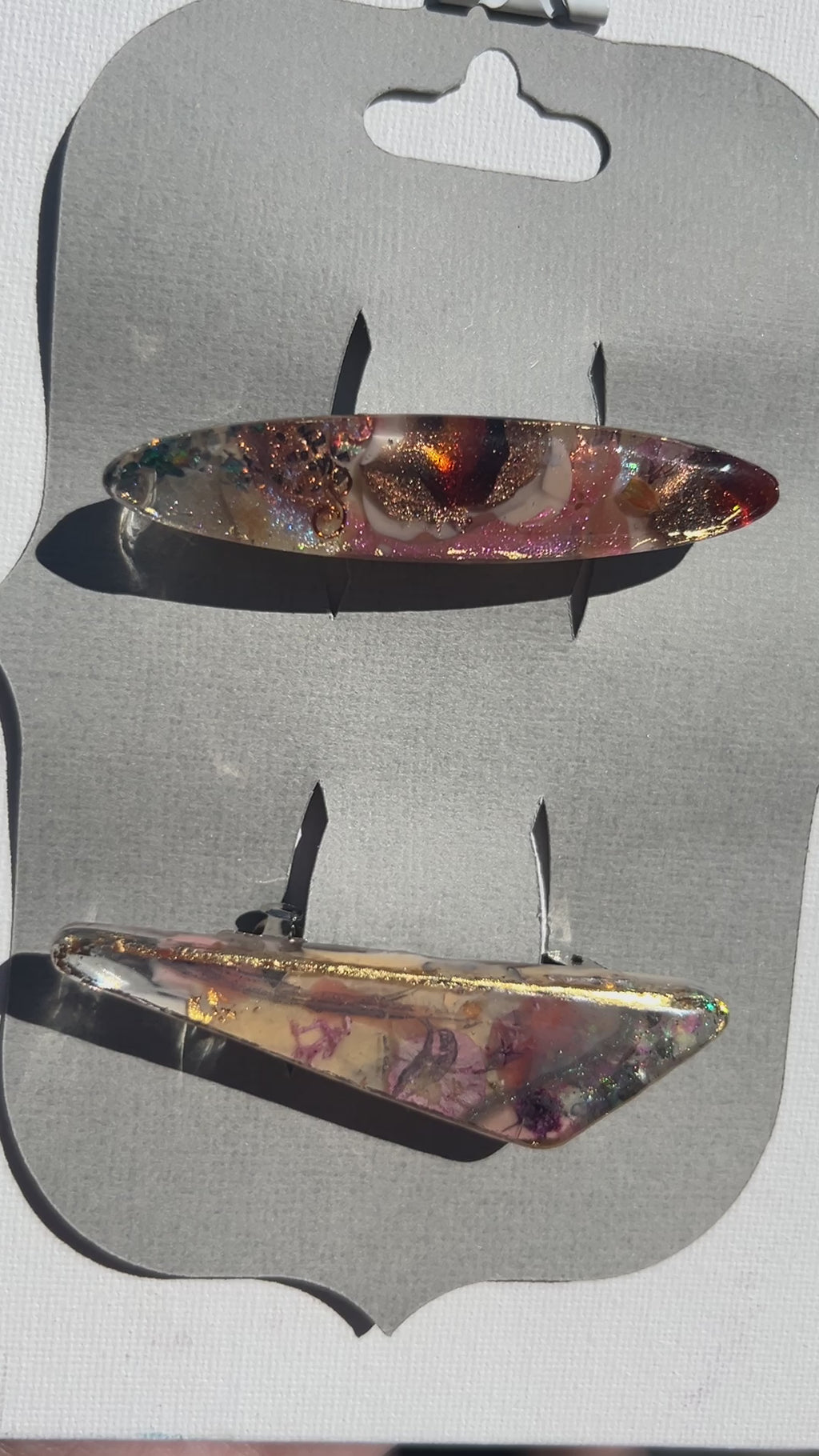 "Two French barrette clasp Unique, UV resin Multilayered Design with Shimmering Hues".
