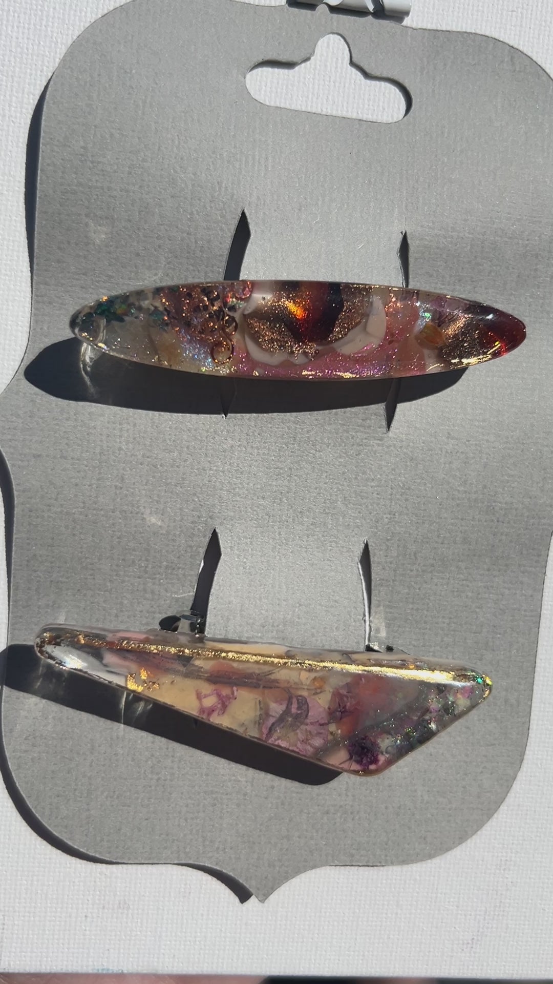 "Two French barrette clasp Unique, UV resin Multilayered Design with Shimmering Hues".